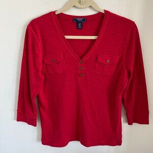 CHAPS RALPH LAUREN 3/4 SLEEVE WOMEN'S SHIRT TOP KNIT COTTON RED SIZE L
